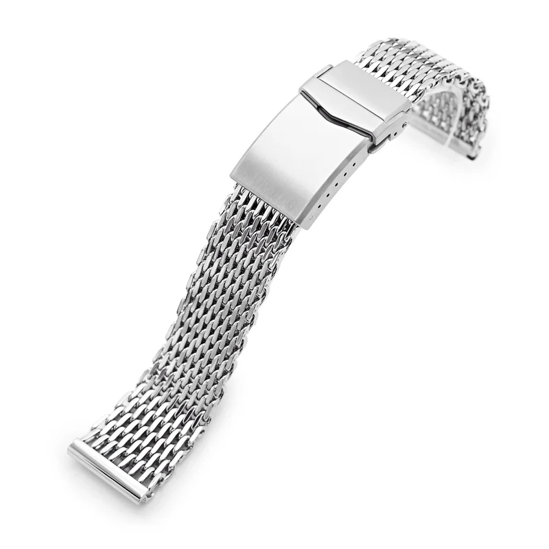 22mm Polished Tapered Winghead "SHARK" Mesh watch band, V-Clasp