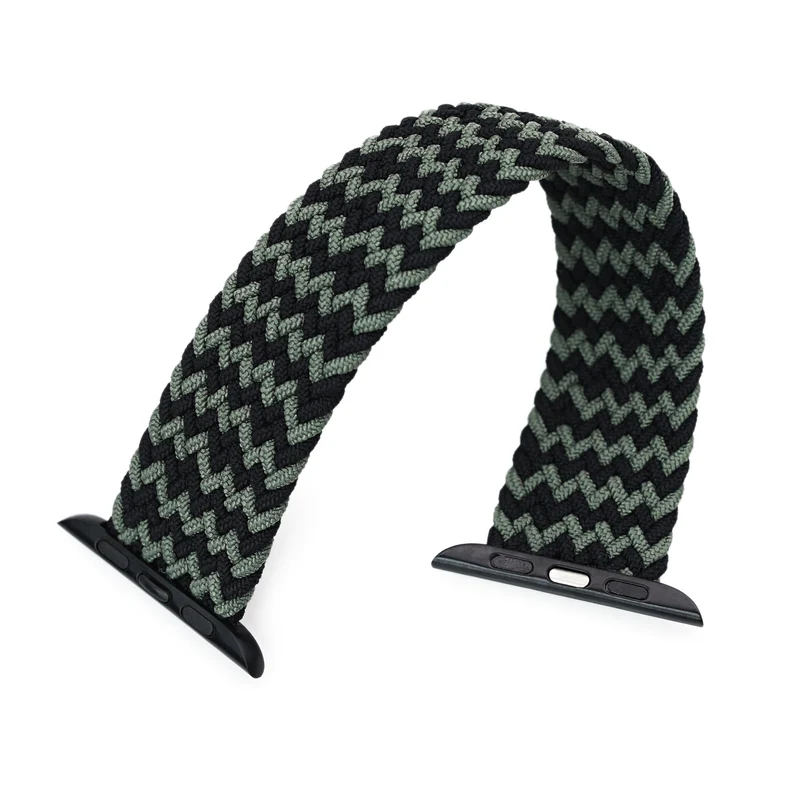 Stretchable Black-Green Braided Solo Loop Band for Apple Watch 44mm 42mm