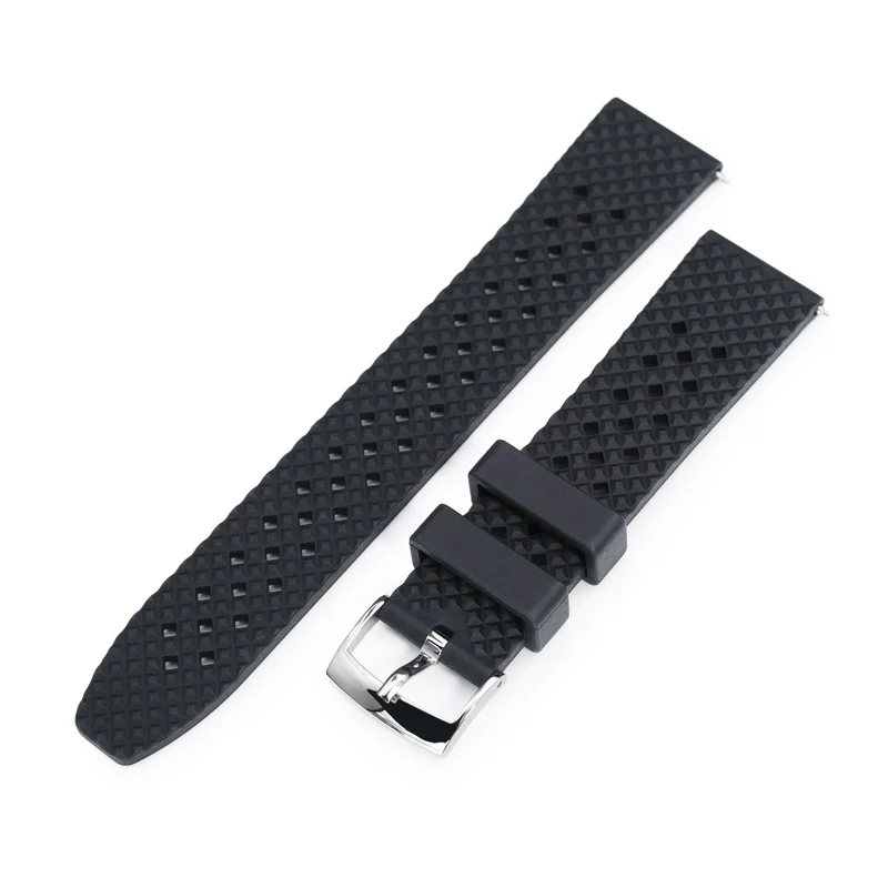 Rhombus Black FKM Quick Release rubber watch strap, 20mm