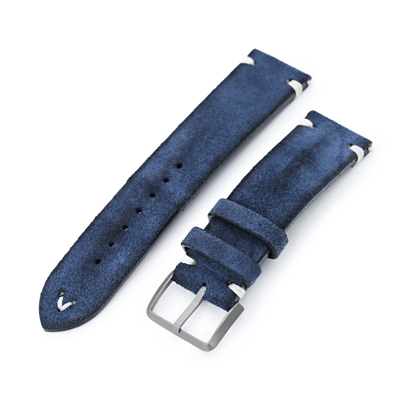 Navy Blue Nubuck Leather Quick Release Strap 19mm to 22mm