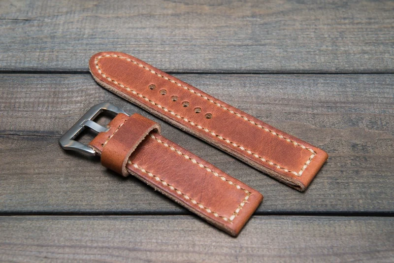 Watch band, Dublin Cognac leather watch strap, handmade in Finland - 18mm, 19 mm, 20mm, 21 mm, 22mm, 23 mm, 24mm, 25 mm, 26 mm.