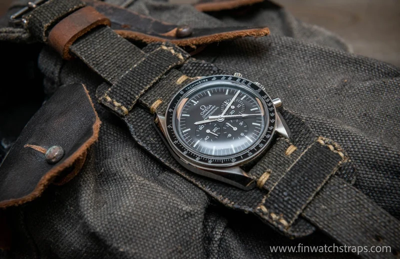 Vintage Canvas bund ammo watch band, thickness 3 mm, made of USSR Kalashnikov marines army canvas pouches, dates back to 1960th-1980th