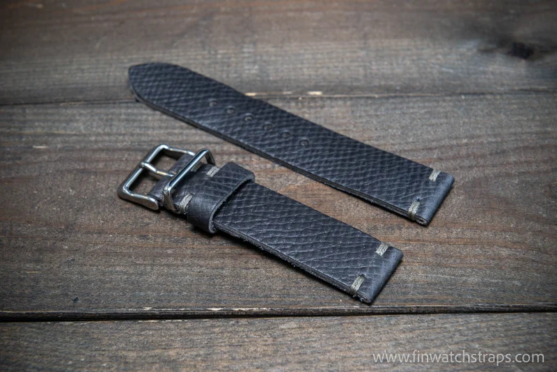 Leather watch strap, hatch grained Horween Russia calf. Handmade in Finland to order.