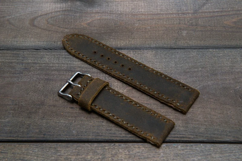 Suede vintage leather watch strap (Chase commander), handmade in Finland