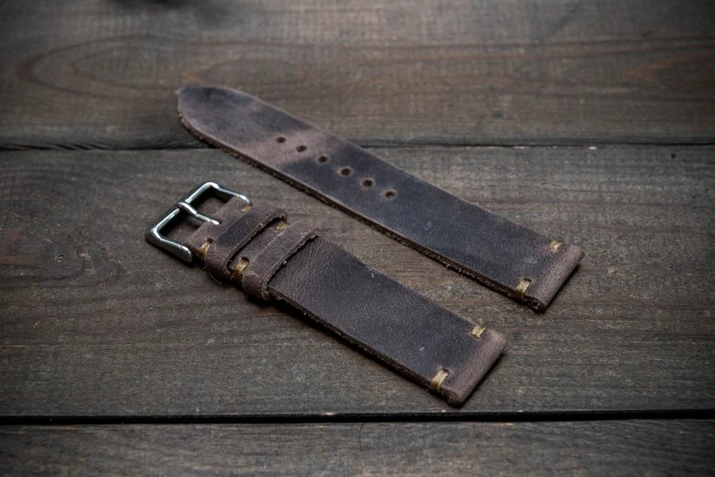Badalassi wax Mocca brown leather watch strap. Hand-made to order in Finland. 10-26 mm