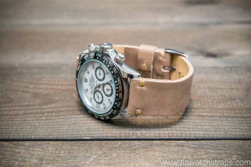 Buttero leather watch strap (beige), handmade in Finland, 10-26 mm