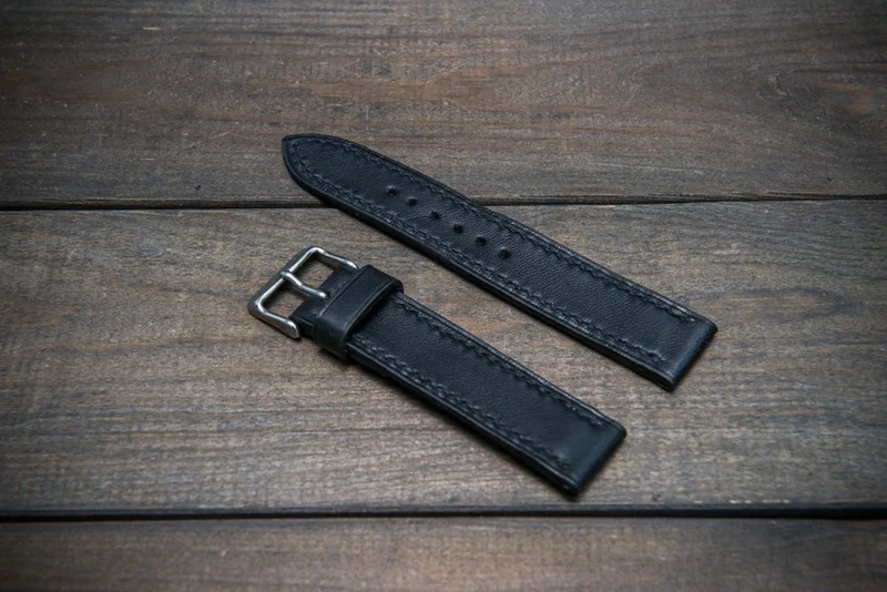 Buttero leather watch strap (black), handmade in Finland 10-26 mm