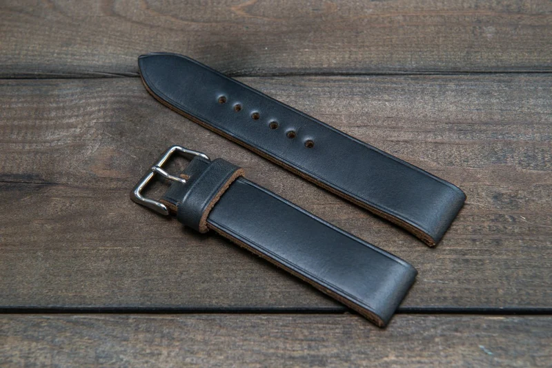 Black Horween Chxl leather watch strap, handmade in Finland -10 mm, 12 mm, 14 mm, 16mm, 17 mm, 18mm, 19 mm, 20mm, 21 mm, 22mm, 23 mm, 24mm, 25 mm, 26mm.