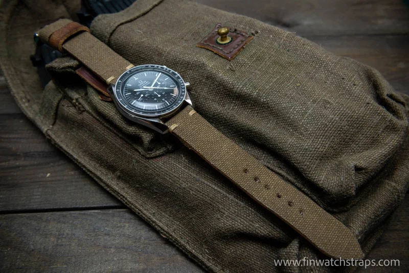 Vintage Canvas ammo watch band, thickness 3 mm, made of USSR Kalashnikov marines army canvas pouches, dates back to 1960th-1980th