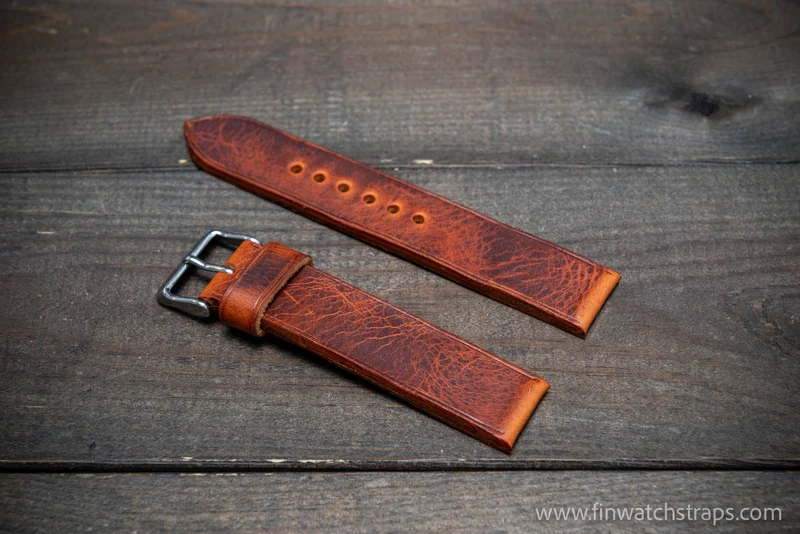 Leather watch strap, handmade in Finland. Badalassi tawny Wax