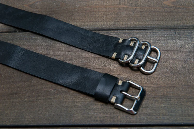 One-piece watch band, Horween Black Mustang Horse fronts