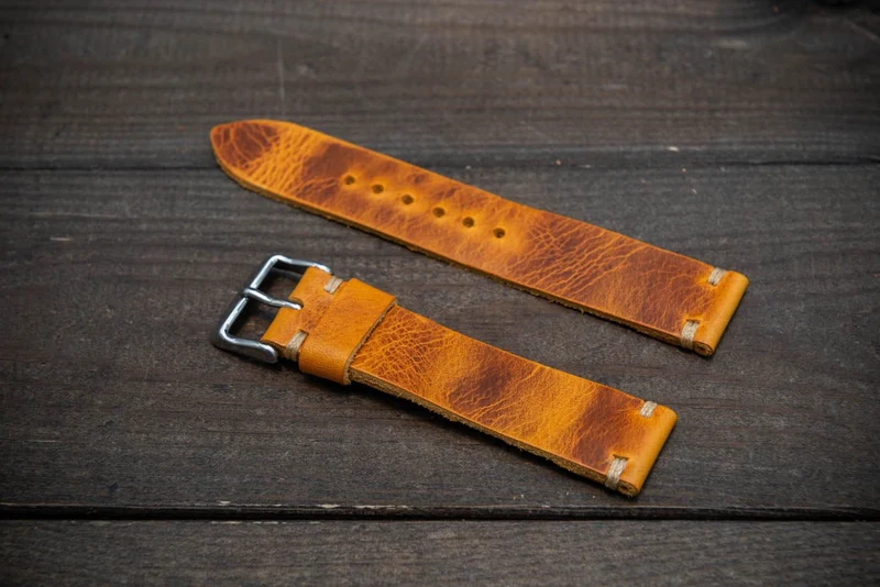 Badalassi Saffron Wax leather watch strap. Hand-made to order in Finland.