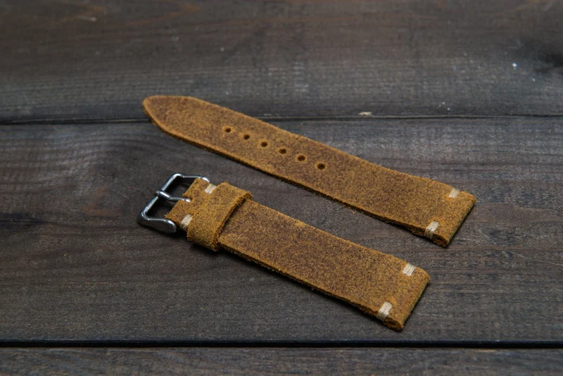 Vintage suede leather watch strap (Cuba Commander), handmade in Finland