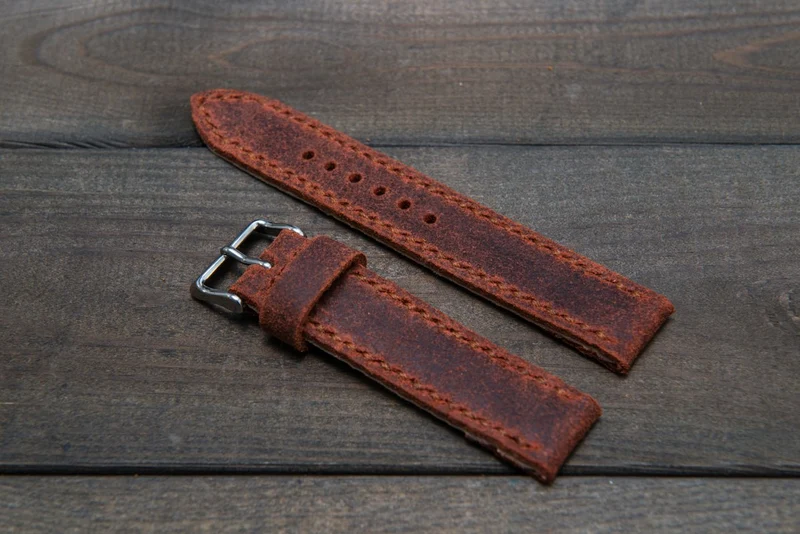 Suede vintage leather watch strap (Terracotta), handmade in Finland -14 mm, 16mm, 17 mm, 18mm, 19 mm, 20mm, 21mm, 22mm, 23 mm, 24mm, 25 mm, 26 mm.