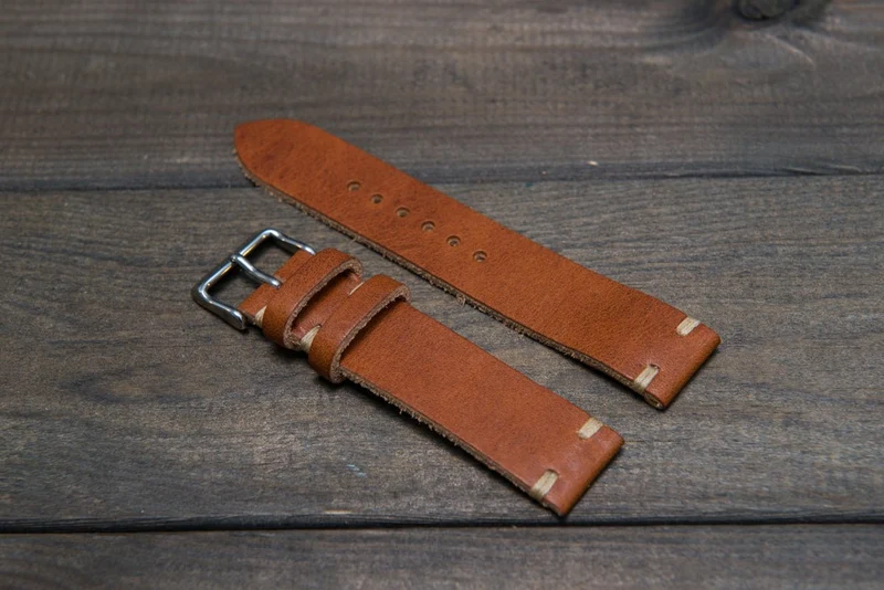 English Tan Horween leather watch strap, handmade in Finland - 10mm, 12 mm, 14 mm, 16mm, 17 mm, 18mm, 19 mm, 20mm, 21 mm, 22mm, 23 mm, 24mm, 25 mm, 26mm.