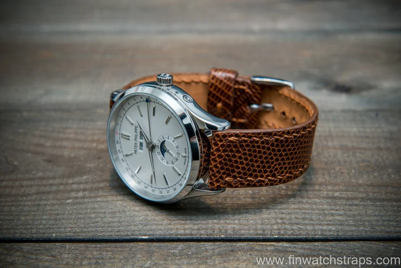 Lizard leather watch strap, Brown color