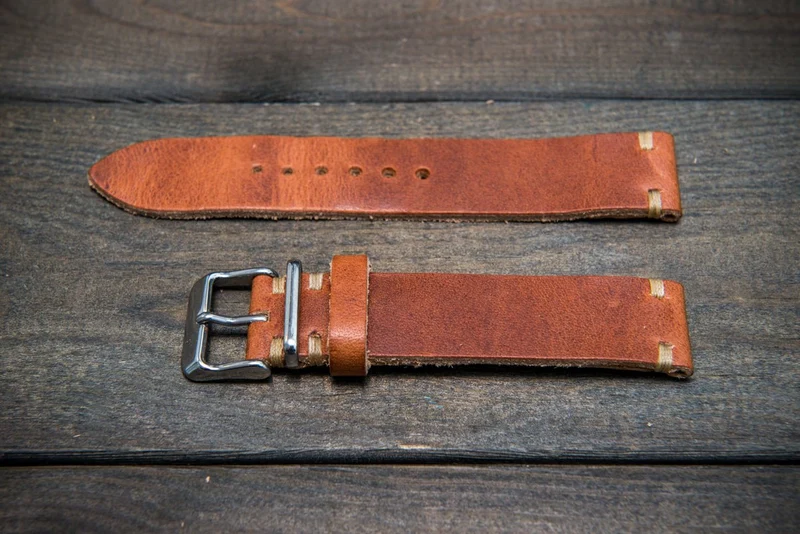 Dublin leather watch band, Cognac color, handmade in Finland
