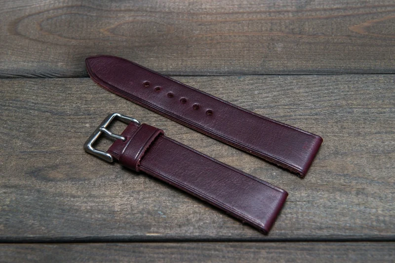 Buttero leather watch strap (Burgundy), handmade in Finland - 10 mm, 12 mm, 14 mm, 16mm, 17 mm, 18mm, 19 mm, 20mm, 21mm, 22mm, 23 mm, 24mm, 25 mm, 26 mm.