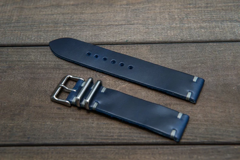 Deep Sea Horween Cavalier leather watch strap (ink-blue), handmade in Finland - 16mm, 17 mm, 18mm, 19 mm, 20mm, 21 mm, 22mm, 23 mm, 24mm, 25 mm, 26 mm.