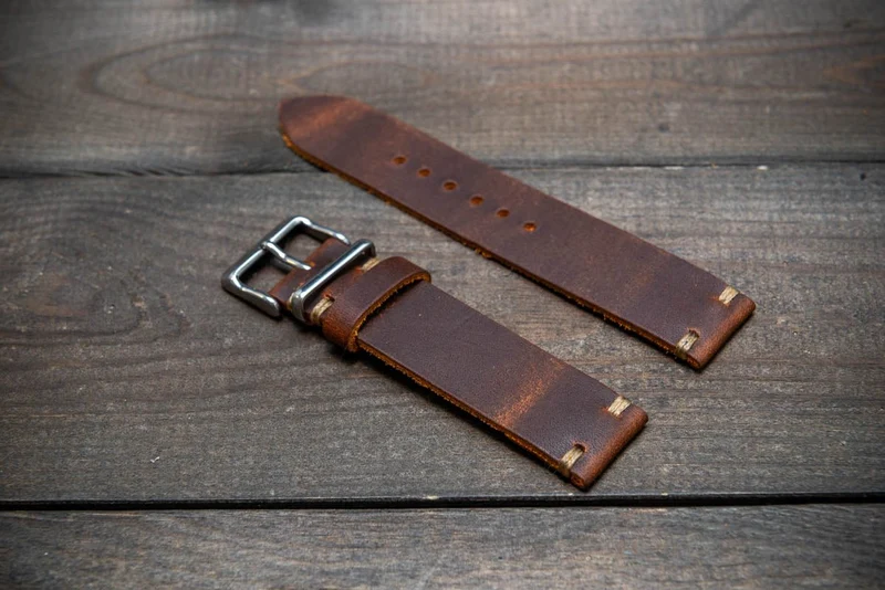 Leather watch band. Vandyke Brown-Mustard. Handmade in Finland 15-26 mm.