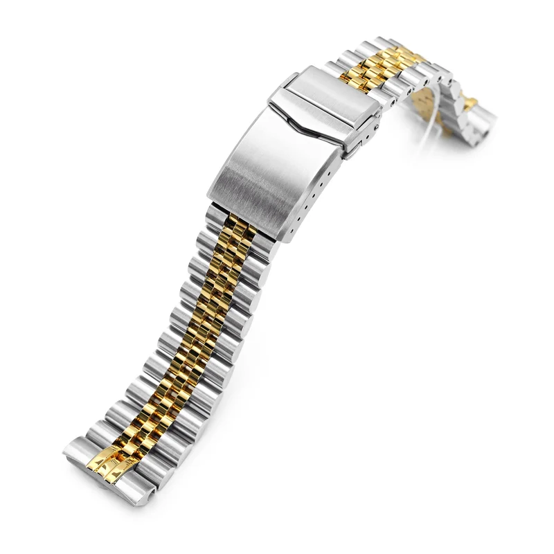 22mm Super-J Louis JUB Watch Band for Seiko New Turtles SRP777 SRP775 SRPA21 (PADI), Stainless Steel - Two Tone IP Gold Polished Center Links, V Diver Clasp