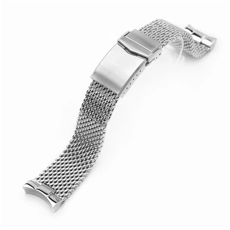 Curved End Massy Mesh Watch Band for TUD BB 79230, V-Clasp, Polished