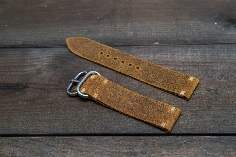 Vintage suede leather watch strap (Cuba Commander), handmade in Finland