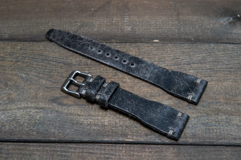 Pilot Leather Watch Strap, Aviator model, Military style tapered model