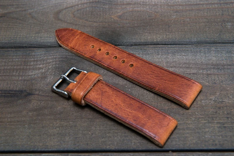 Dublin Cognac Horween leather watch strap, handmade in Finland -10 mm, 12 mm, 14 mm, 16mm, 17 mm, 18mm, 19 mm, 20mm, 21 mm, 22mm, 23 mm, 24mm, 25 mm, 26mm.