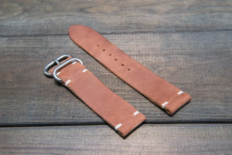 Honey Nantucket leather watch strap, handmade in Finland - 16mm, 17 mm, 18mm, 19mm, 20mm, 21 mm, 22mm, 23 mm, 24mm.