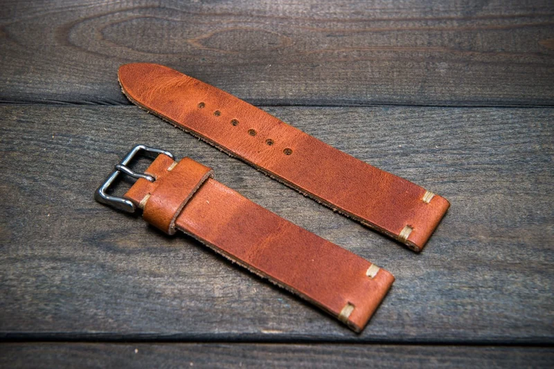 Horween Dublin Cognac leather watch band, handmade in Finland