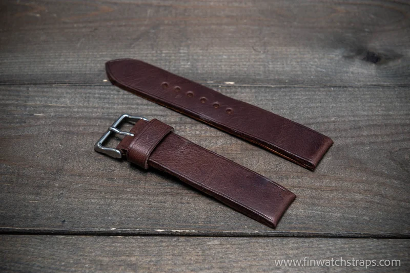 Leather watch strap, handmade in Finland. Badalassi Tobacco wax.