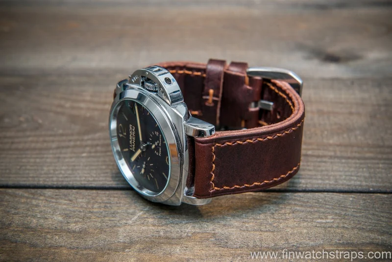Badalassi Carlo Wax leather watch strap. Tobacco color. Handmade in Finland.