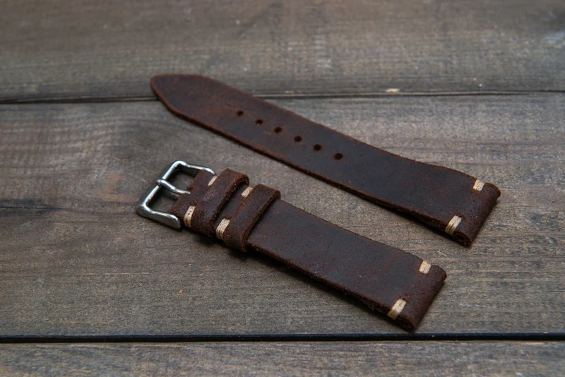 Suede vintage leather watch strap (SNUFF), handmade in Finland - 16mm, 17 mm, 18mm, 19 mm, 20mm, 21mm, 22mm, 23 mm, 24mm.