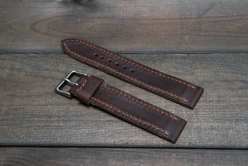 Buttero leather watch strap (Dark Brown), handmade in Finland - 16mm, 17 mm, 18mm, 19 mm, 20mm, 21mm, 22mm, 23 mm, 24mm, 25 mm, 26 mm.