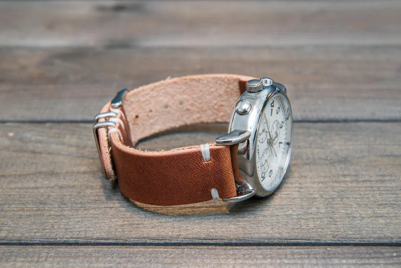 Dublin leather watch band, Cognac color, handmade in Finland - 16mm, 17 mm, 18mm, 19 mm, 20mm, 21 mm, 22mm, 23 mm, 24mm.