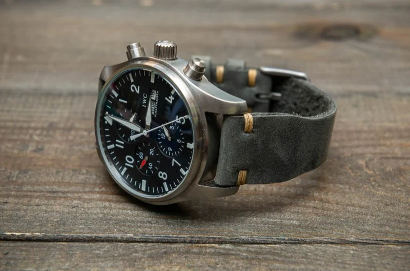 Pilot Leather Watch Strap, Aviator model, Military style tapered model