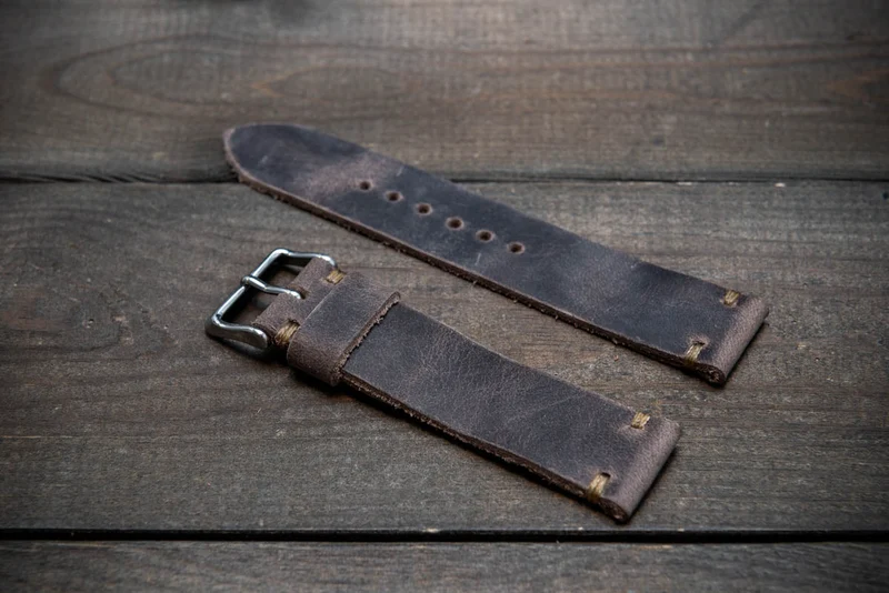 Badalassi wax Mocca brown leather watch strap. Hand-made to order in Finland.