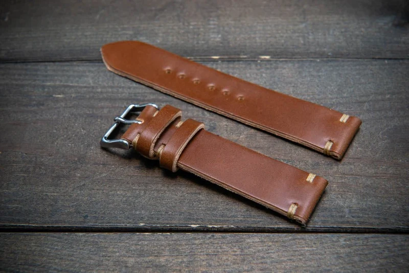 Shell Cordovan English saddle watch strap, handmade in Finland - 10-26 mm.