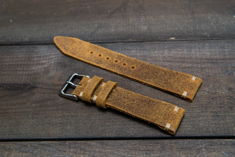 Vintage suede leather watch strap (Cuba Commander), handmade in Finland - 10mm, 12 mm, 14 mm, 16mm, 17 mm, 18mm, 19 mm, 20mm, 21mm, 22mm, 23 mm, 24mm, 25 mm, 26 mm.