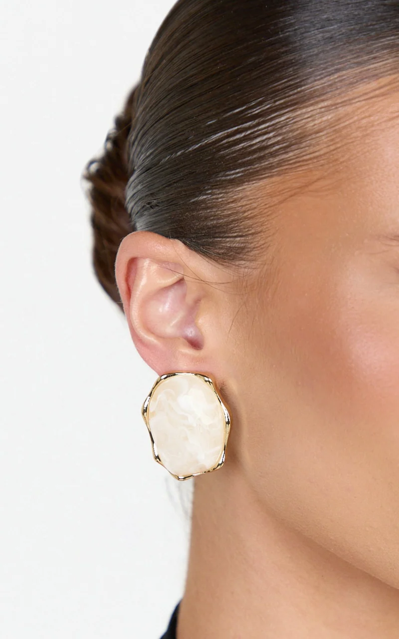 Thea Earrings - Resin Marble Stud Earrings in Gold
