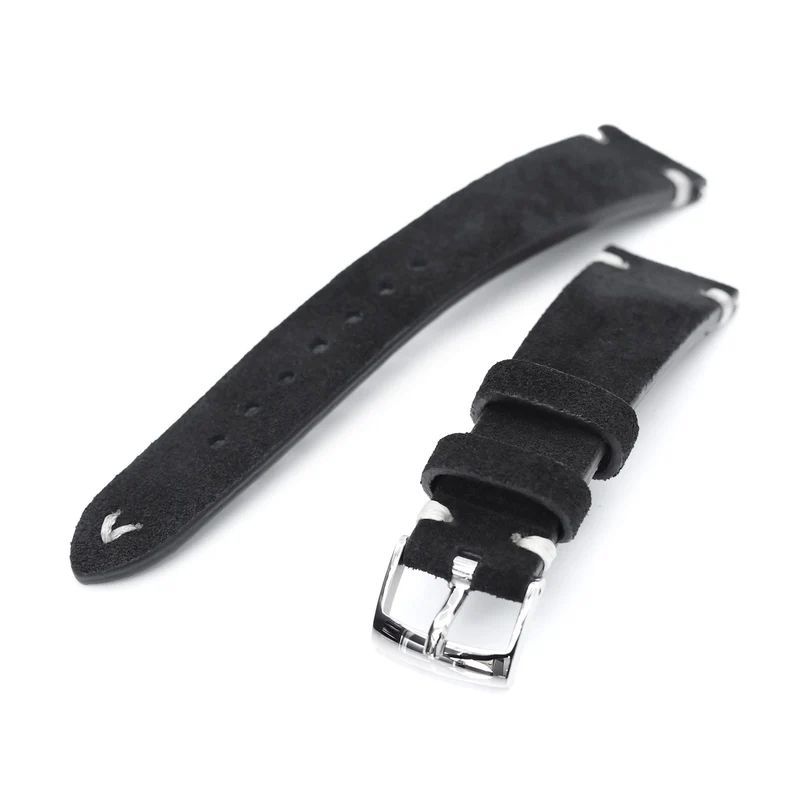 20mm Black Quick Release Italian Suede Leather Watch Strap, Beige St.