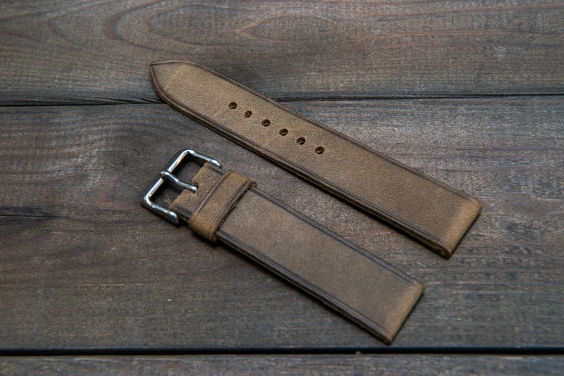 Horween Olive Camo leather watch strap, handmade in Finland