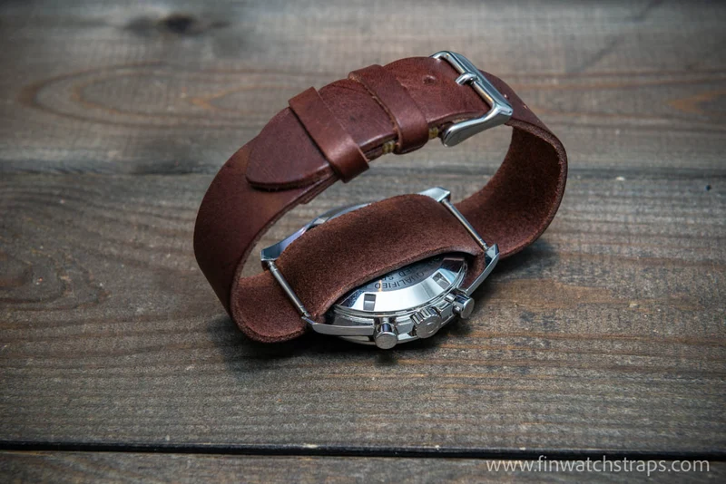 One-piece military watch band, Tobacco Brown color