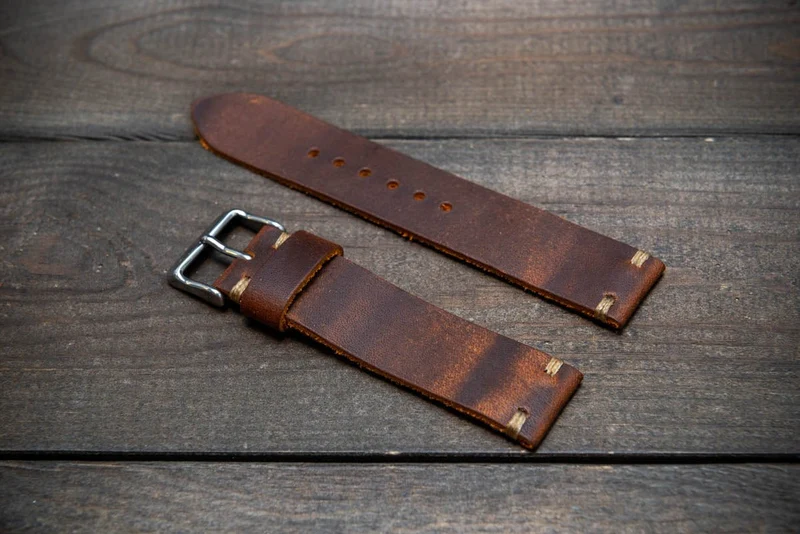 Leather watch band. Vandyke Brown-Mustard. Handmade in Finland 10-26 mm.