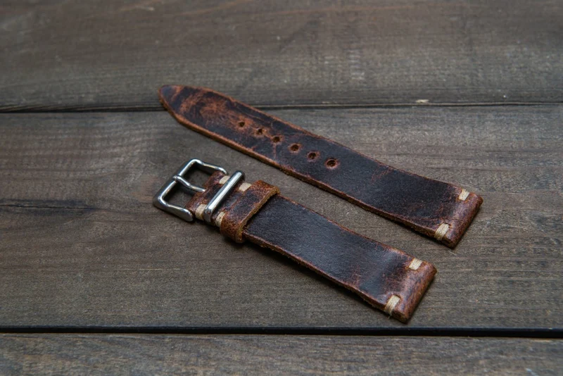 Suede vintage leather watch strap (Crazy cow), handmade in Finland