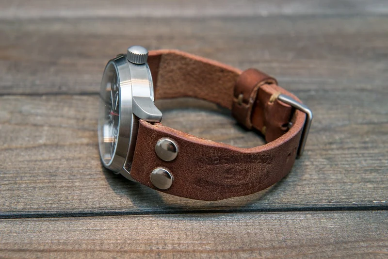 Vintage Swiss "ammo" watch band, thickness 3,5-4 mm, made of army pouches, dates back to 1930th-1980th
