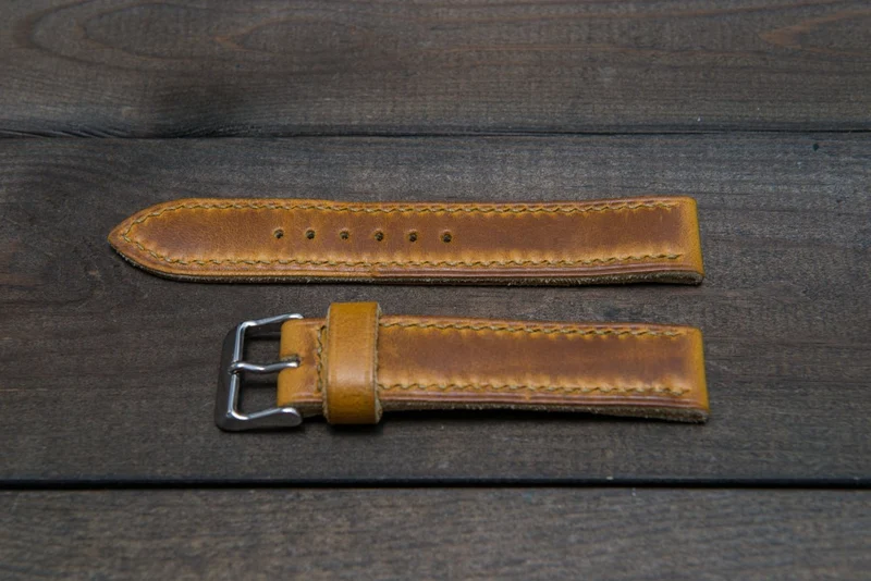 Sun Gold Cavalier hand stitched leather watch band, handmade in Finland