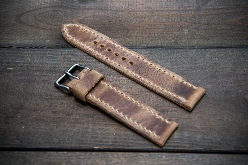 Badalassi vintage beige leather watch strap. Hand-made to order in Finland.