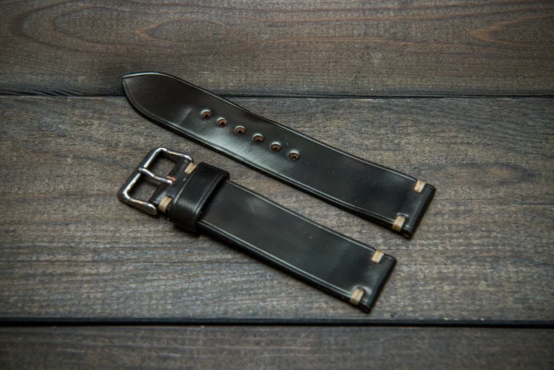 Horween Shell Cordovan leather watch strap, Dark Cognac. Handmade in Finland